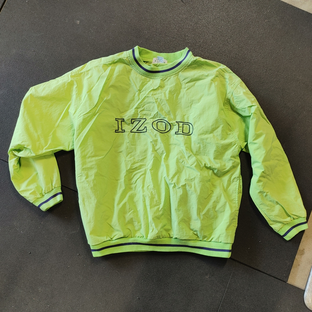 IZOD Men's Neon Lime Green Crewneck Sweatshirt with Navy Trim